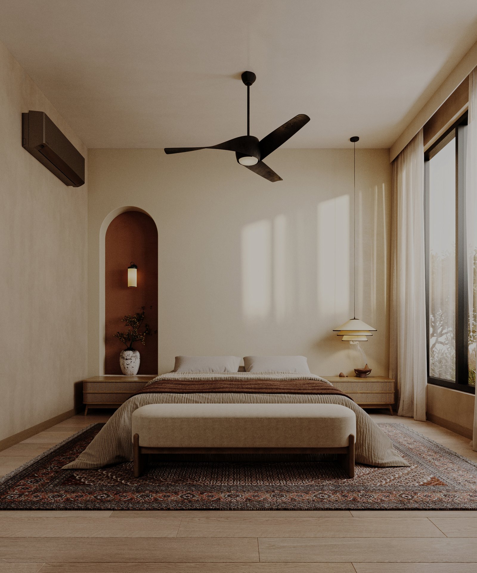 Marina Residence — living room with natural light and warm materials